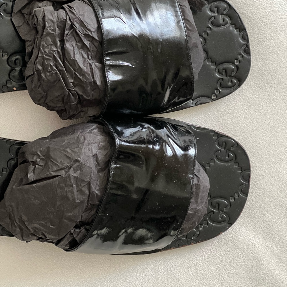 Gucci GG Black Patent Leather Slides